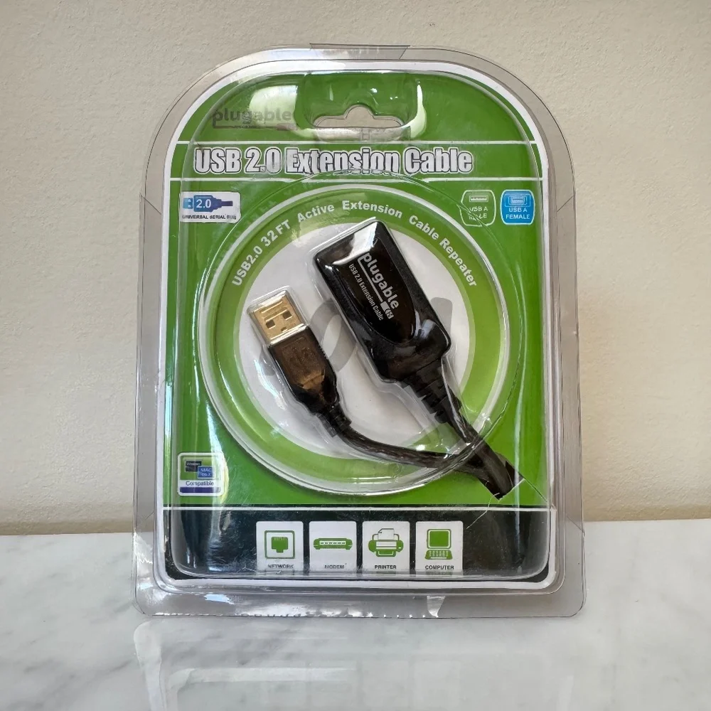 Plugable 10 Meter (32ft) USB 2.0 Active Extension Cable Type A Male to A Female